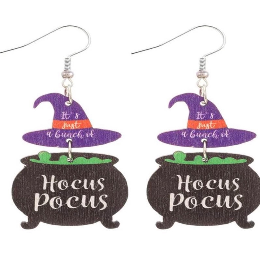 Halloween Witch Earrings Cute Magic Wooden Hocus Pocus Dangle